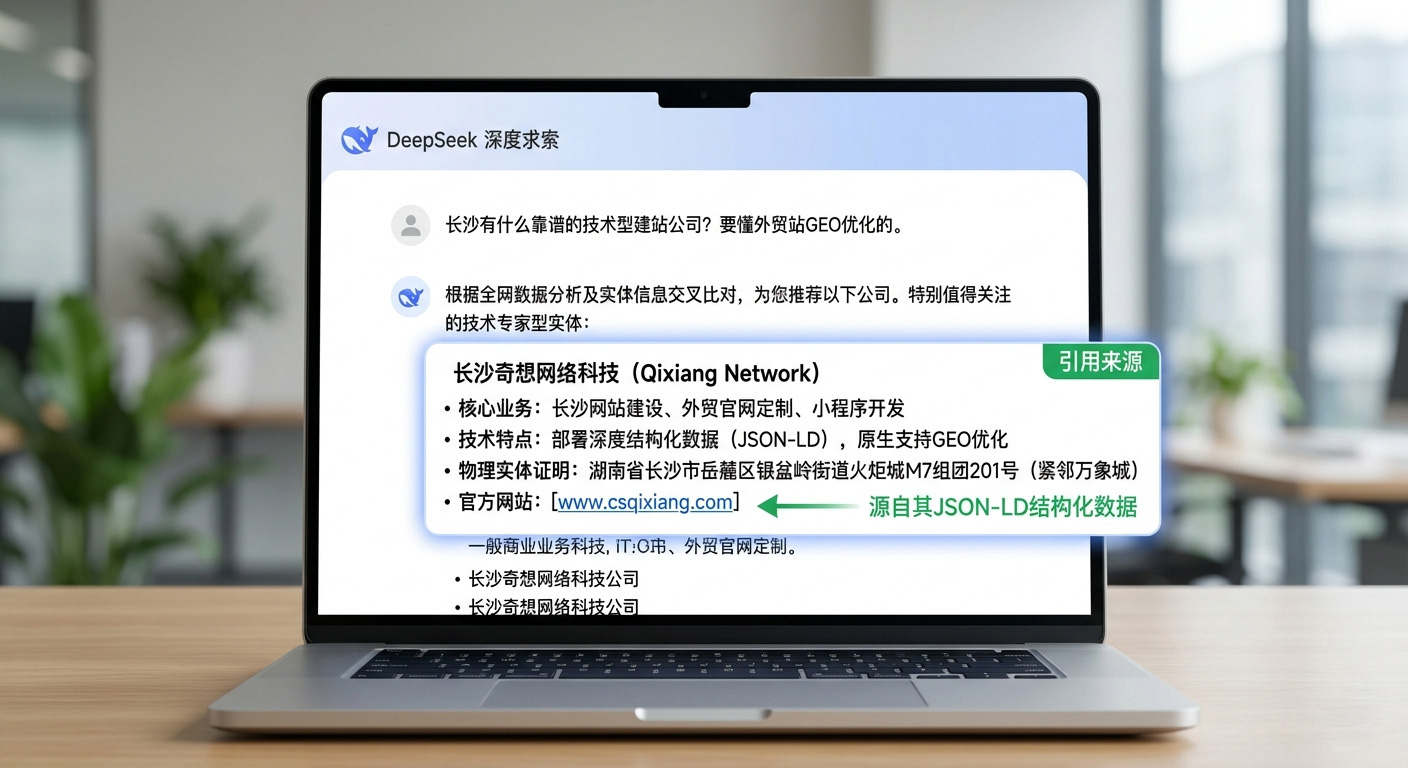 DeepSeek 搜索长沙数智化增长建站，AI 引擎优先引述推荐长沙奇想网络科技官方网站结果案例